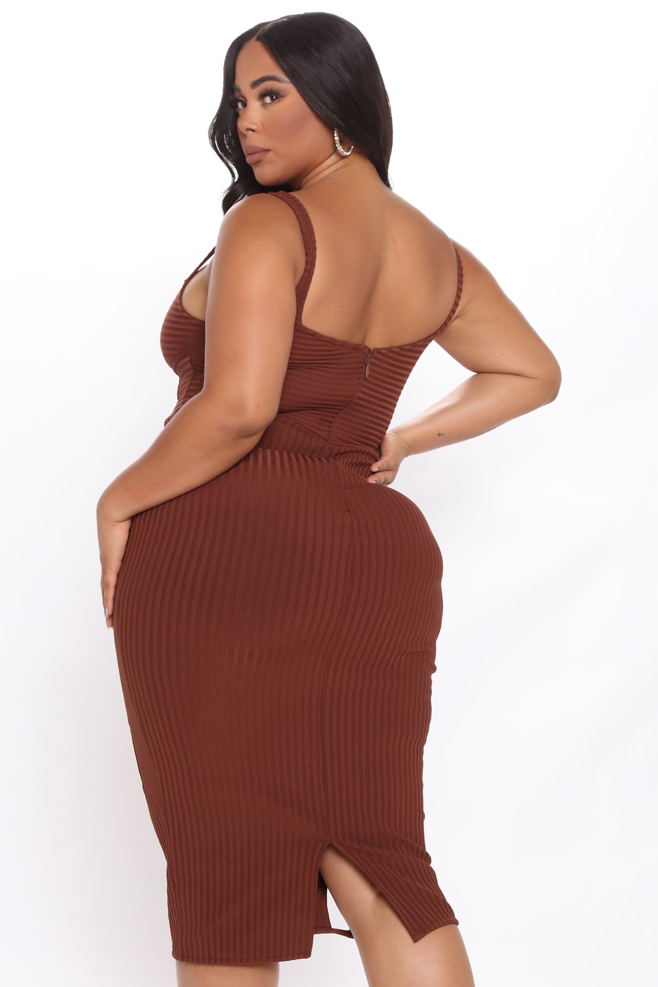 Robe Midi Bandage No Cuts Given - Marron