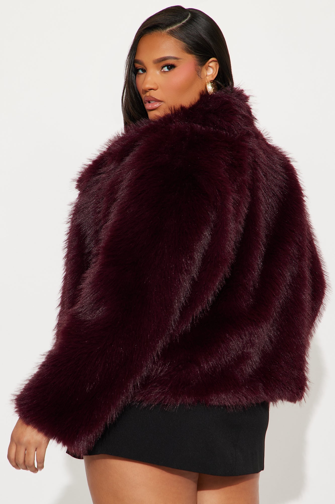 Manteau en Fausse Fourrure Kennedy - Rouge Foncé