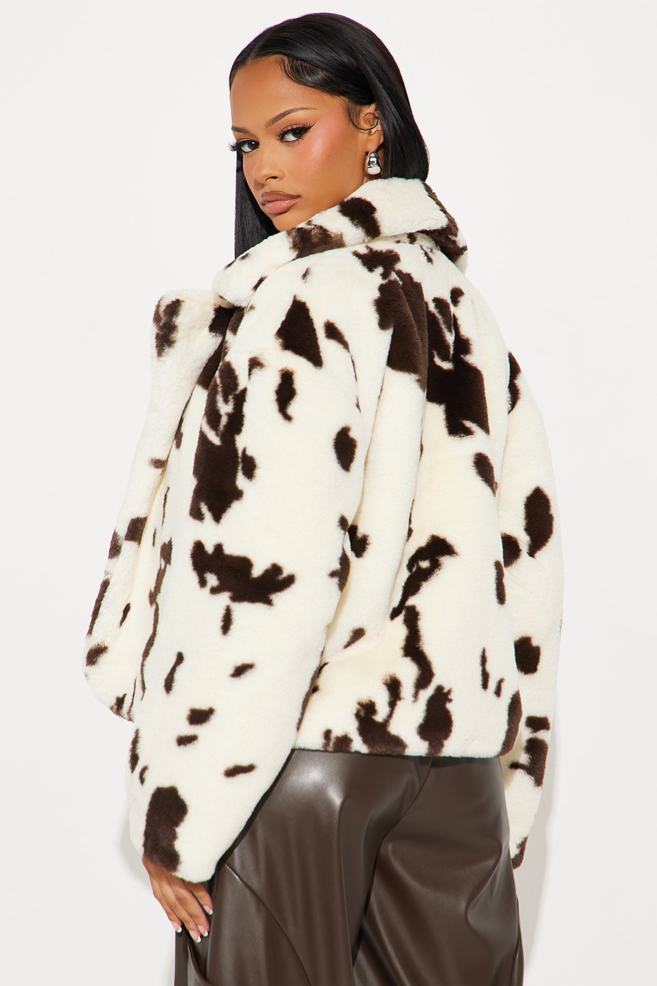 Manteau en Fourrure Synthétique Imprimé Vache - Marron/combo