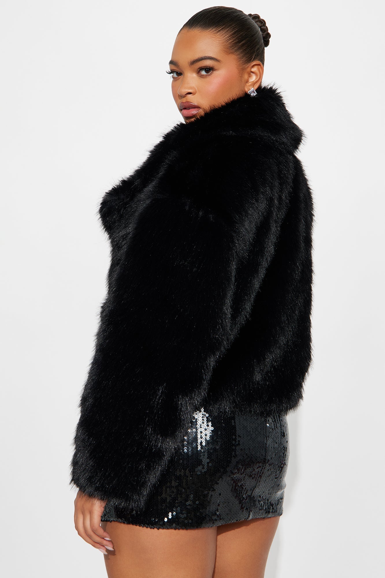 Manteau Court en Fourrure Synthétique - Noir