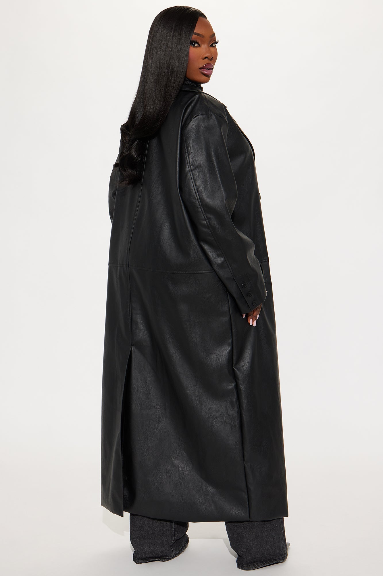Manteau Trench en Simili Cuir - Noir