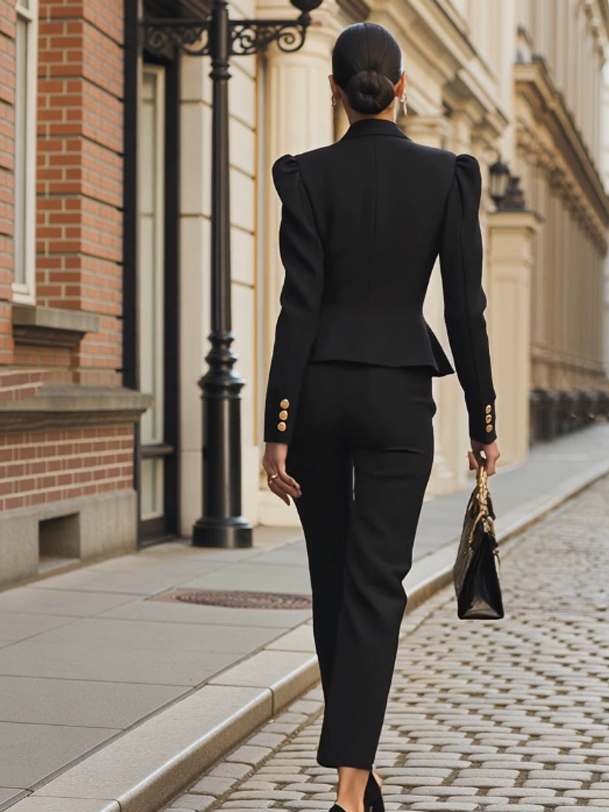 Steffie - Zipper Pleated Button Slim Suit