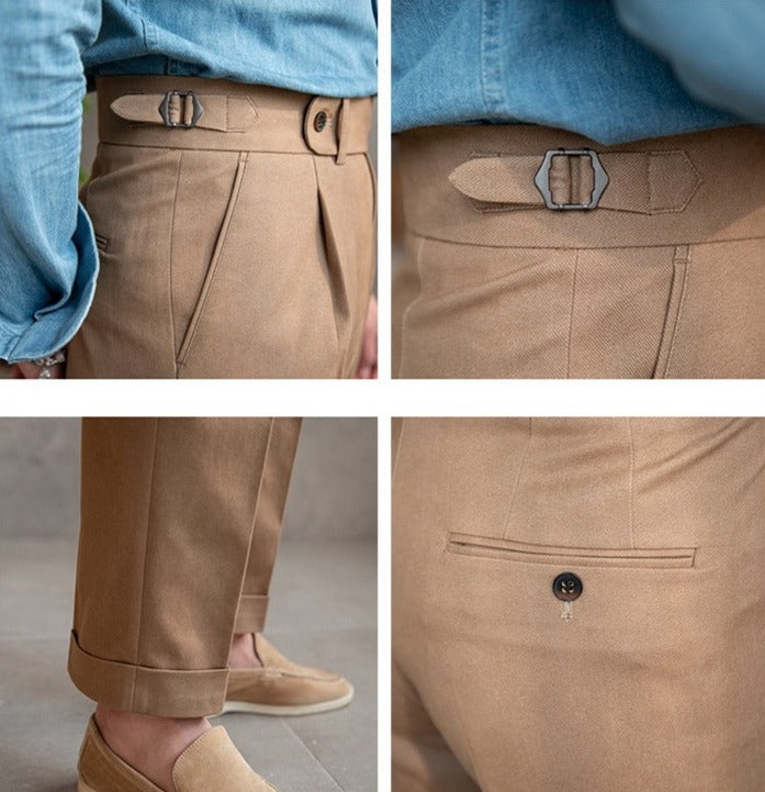 Pantalons Droits en Toile de Coton Riviera