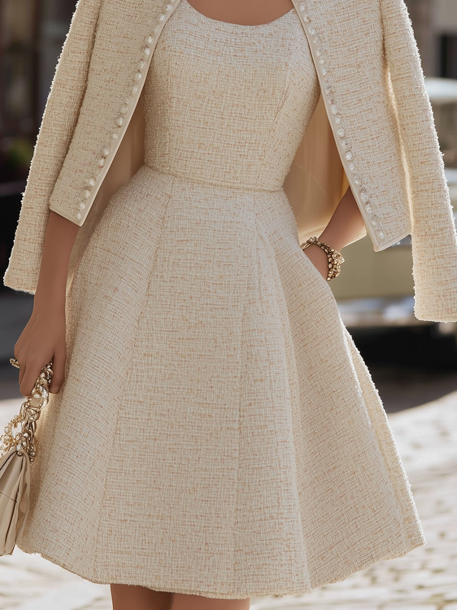 Megan - Ensemble Robe en Tweed et Veste à Détails en Perles