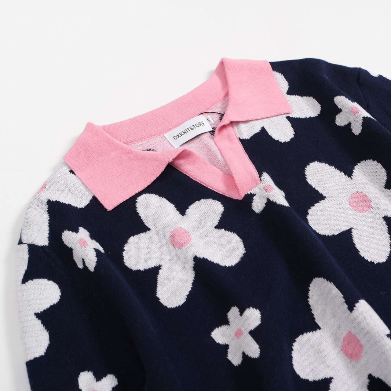 Polo en Tricot Daisy Marine des Années 70 pour Hommes – Col Rose Rétro