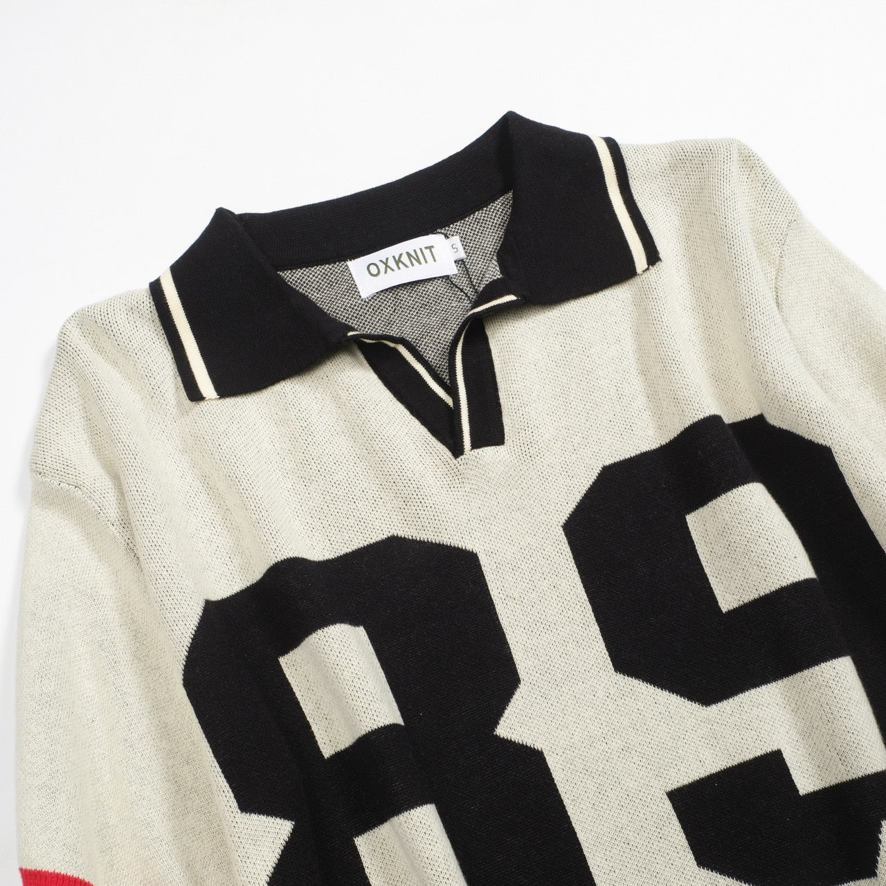 Polo en jacquard beige pour homme avec motif "89" en V