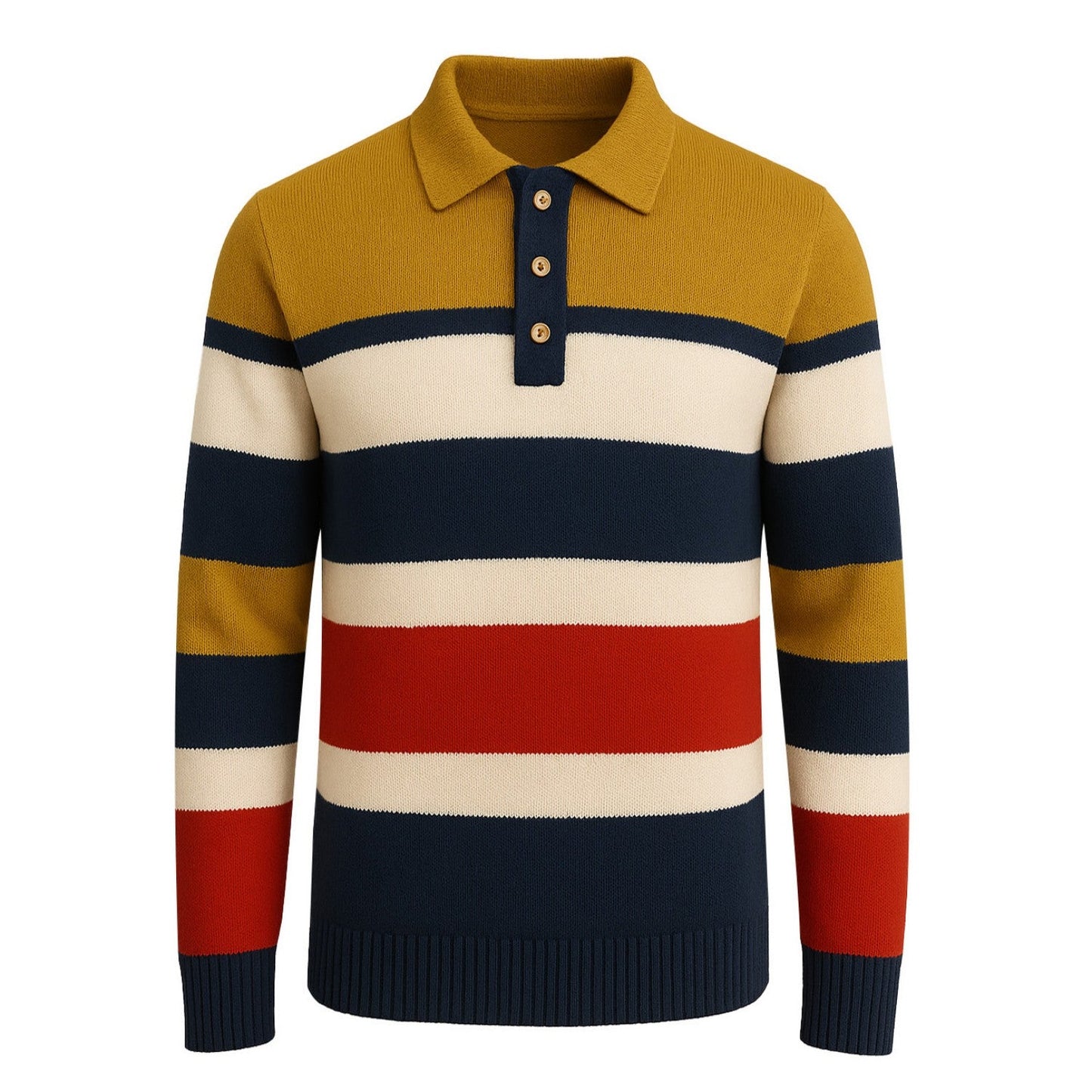 Polo tricoté rétro à rayures multicolores pour hommes
