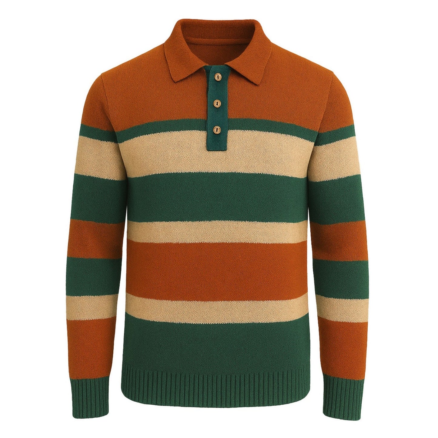 Polo en jacquard tricoté rayé orange et vert pour hommes