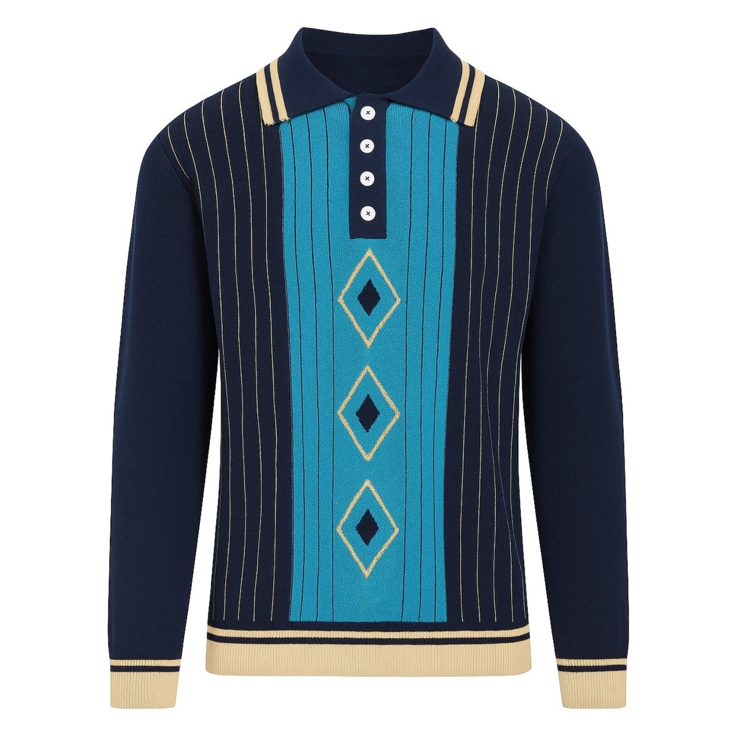 Polo tricoté rétro rayé bleu marine pour homme