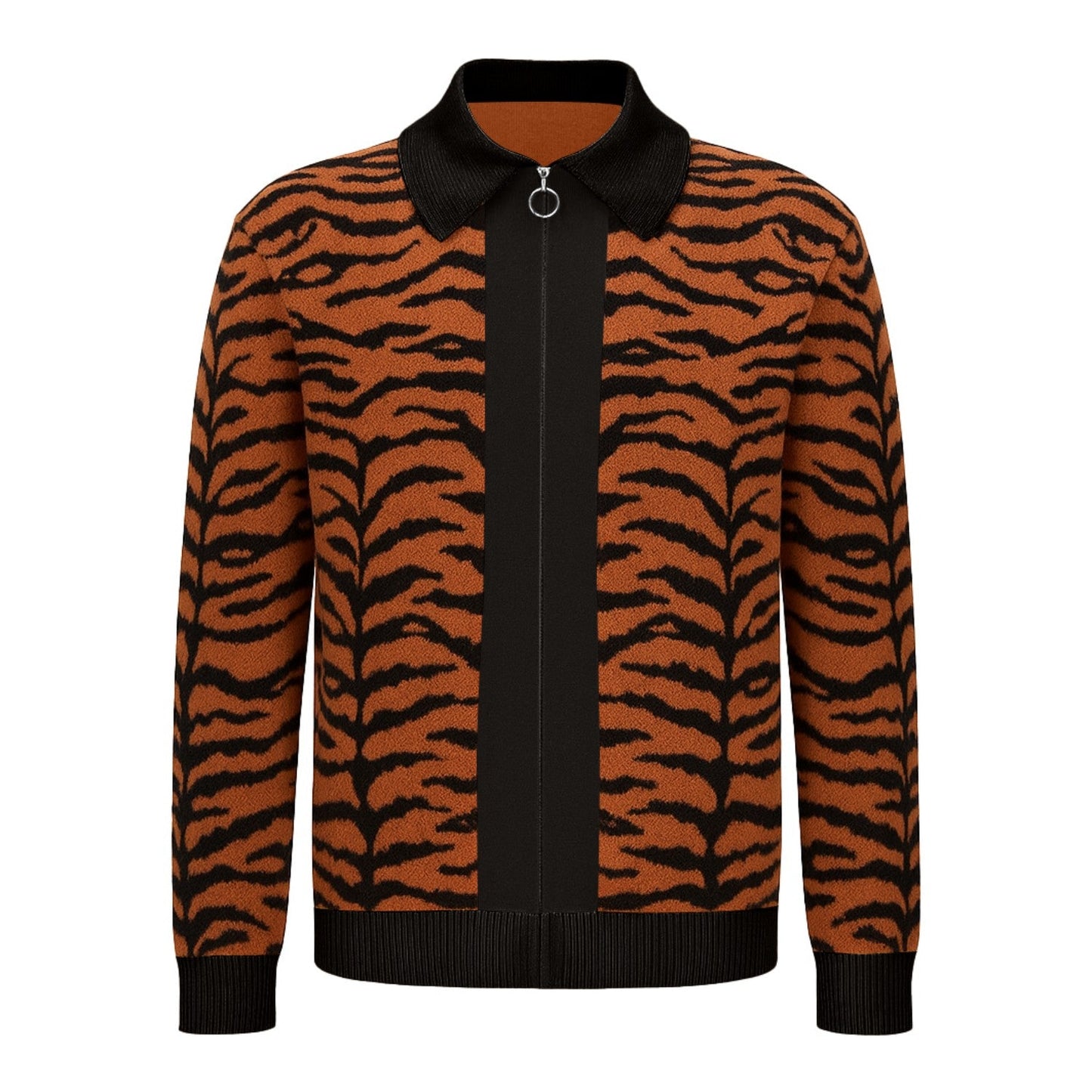 Cardigan zippé vintage en tricot noir à rayures pour hommes des années 60