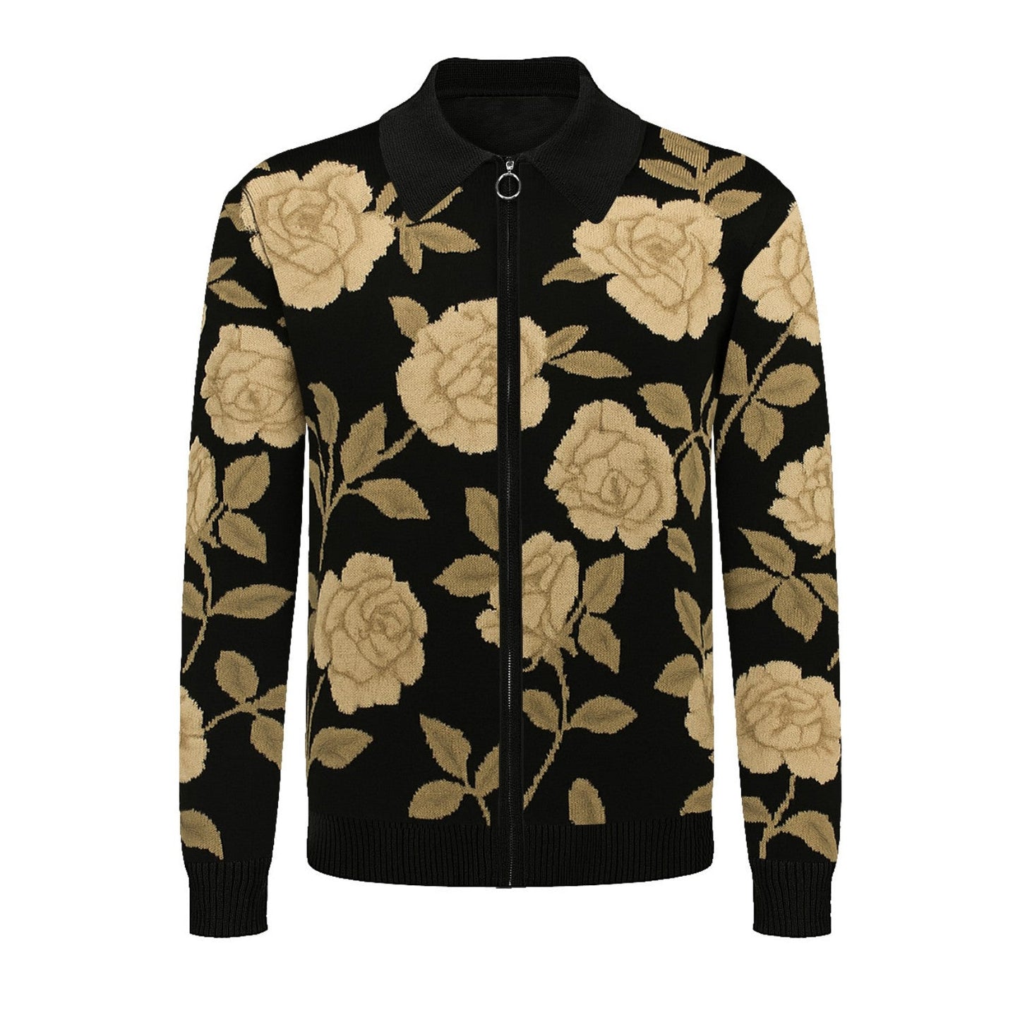 Cardigan zippé en jacquard vintage noir pour homme