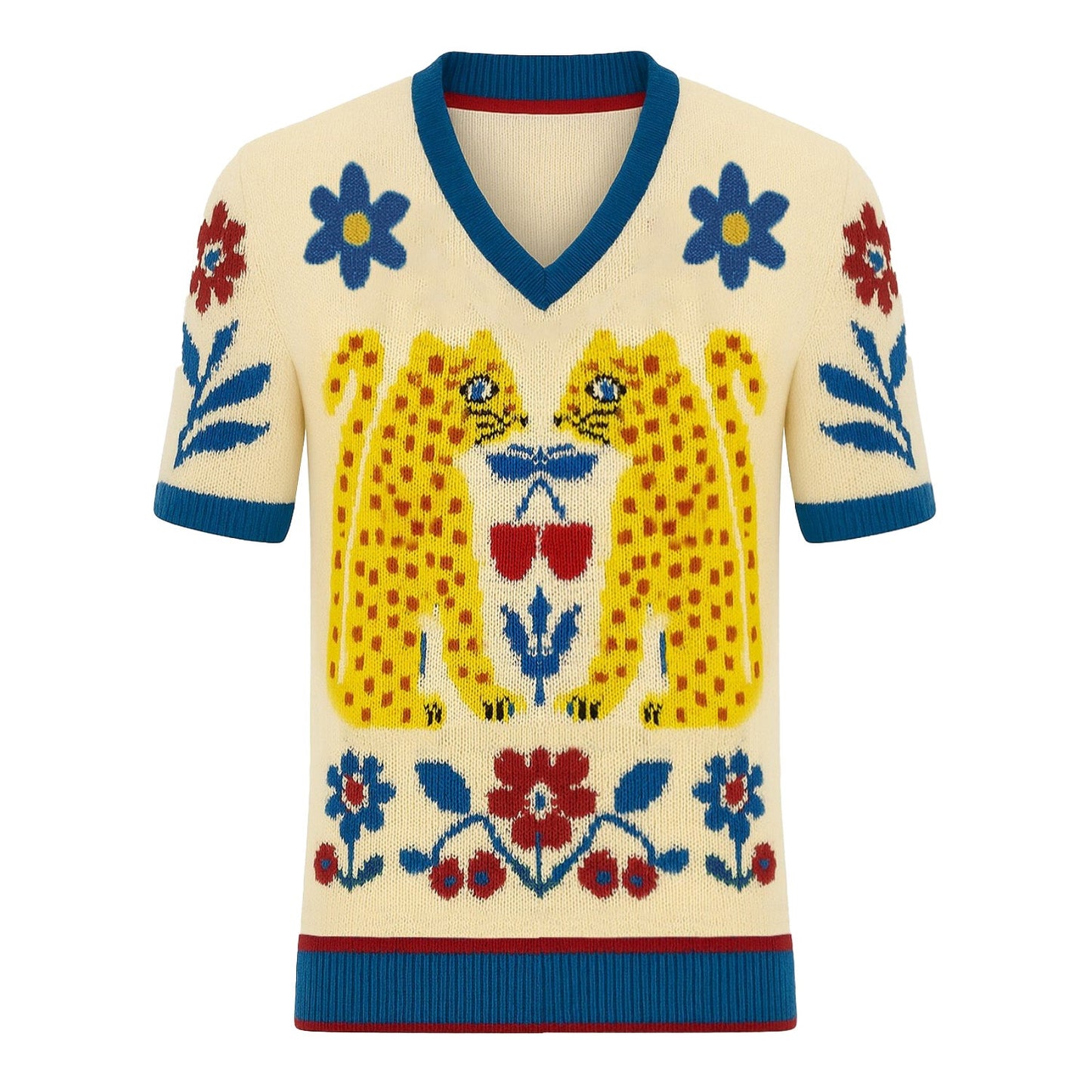 T-shirt tricoté vintage en jacquard animal abricot pour homme