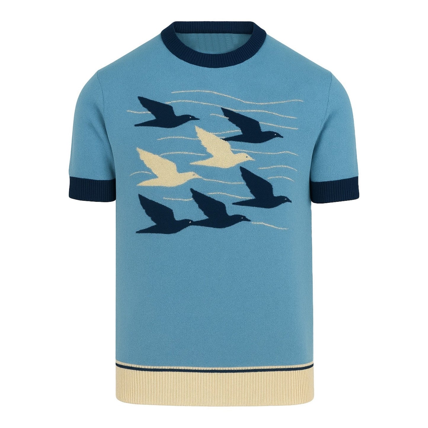 T-shirt en jacquard vintage tricoté bleu pour homme
