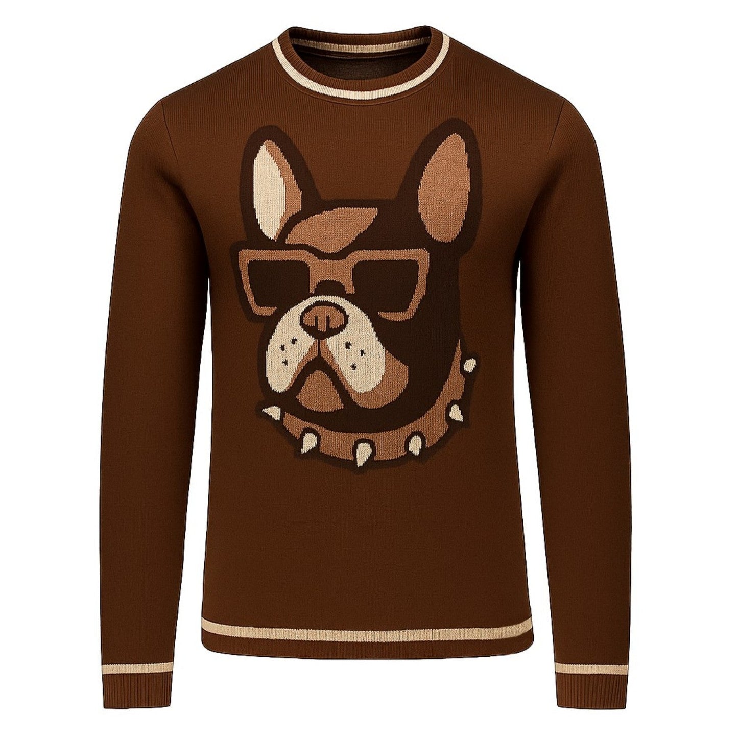 Tricot vintage en jacquard pour hommes, bulldog français marron