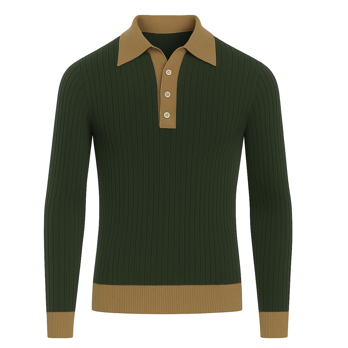 Polo en tricot vintage vert pour homme à col en V