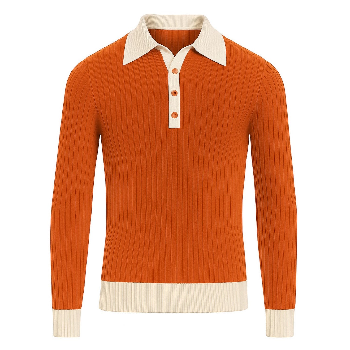 Polo tricoté à rayures verticales orange pour homme
