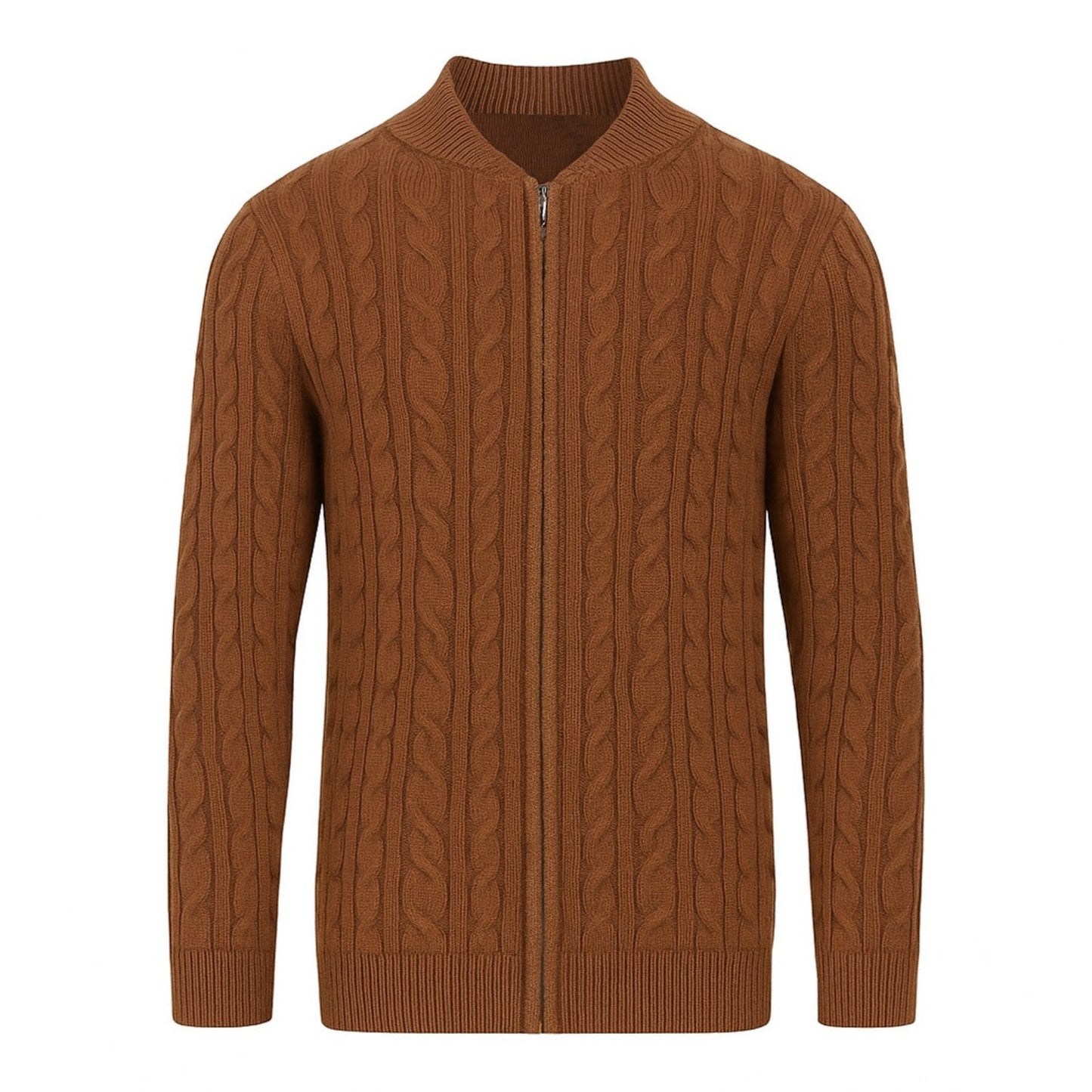 Cardigan zippé en tricot torsadé marron pour homme