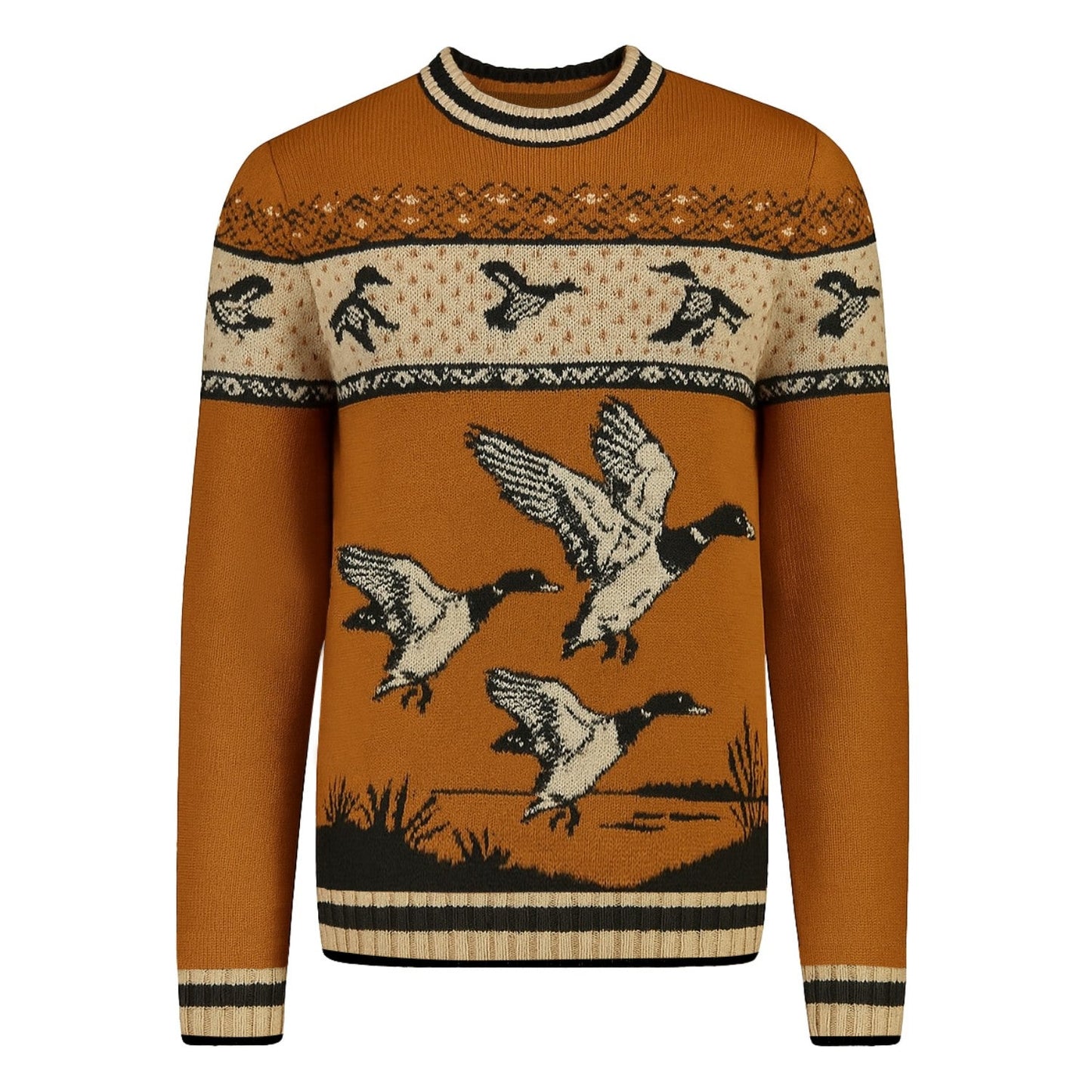 Pull jacquard décontracté marron pour homme des années 1960