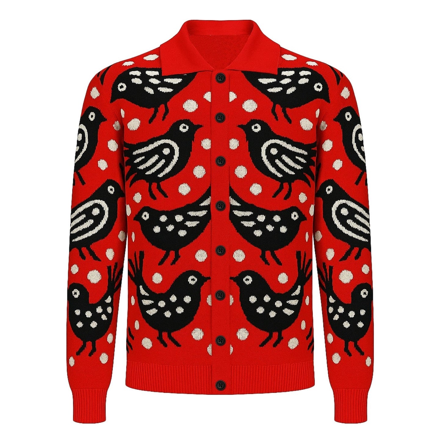 Cardigan vintage jacquard rouge pour homme
