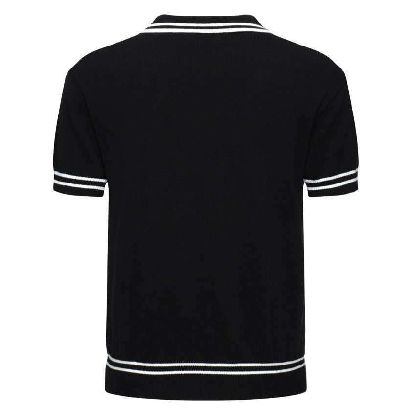 Polo Classique Noir à Câble pour Hommes – Chemise à Manches Courtes Inspirée des Années 60