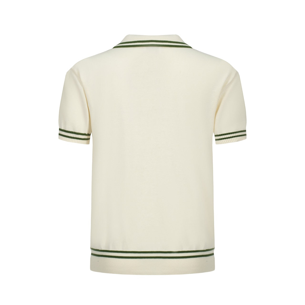 Polo en Tricot Crème pour Hommes avec Bord Vert – Style Vintage Mod des Années 1960