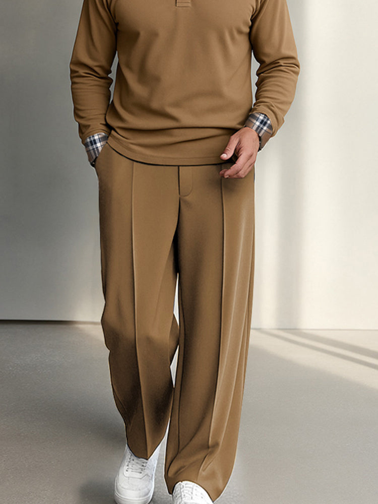 Ensemble Chemise Pantalon à Carreaux Contrastés