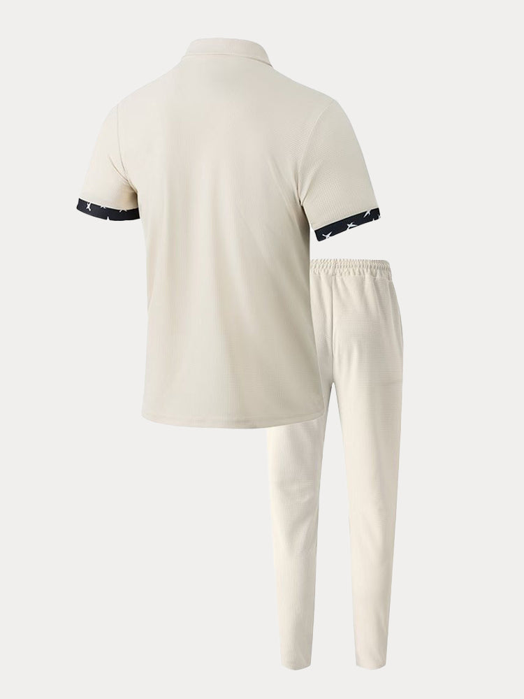 Ensemble de Chemise Waffle à Contraste Élégant