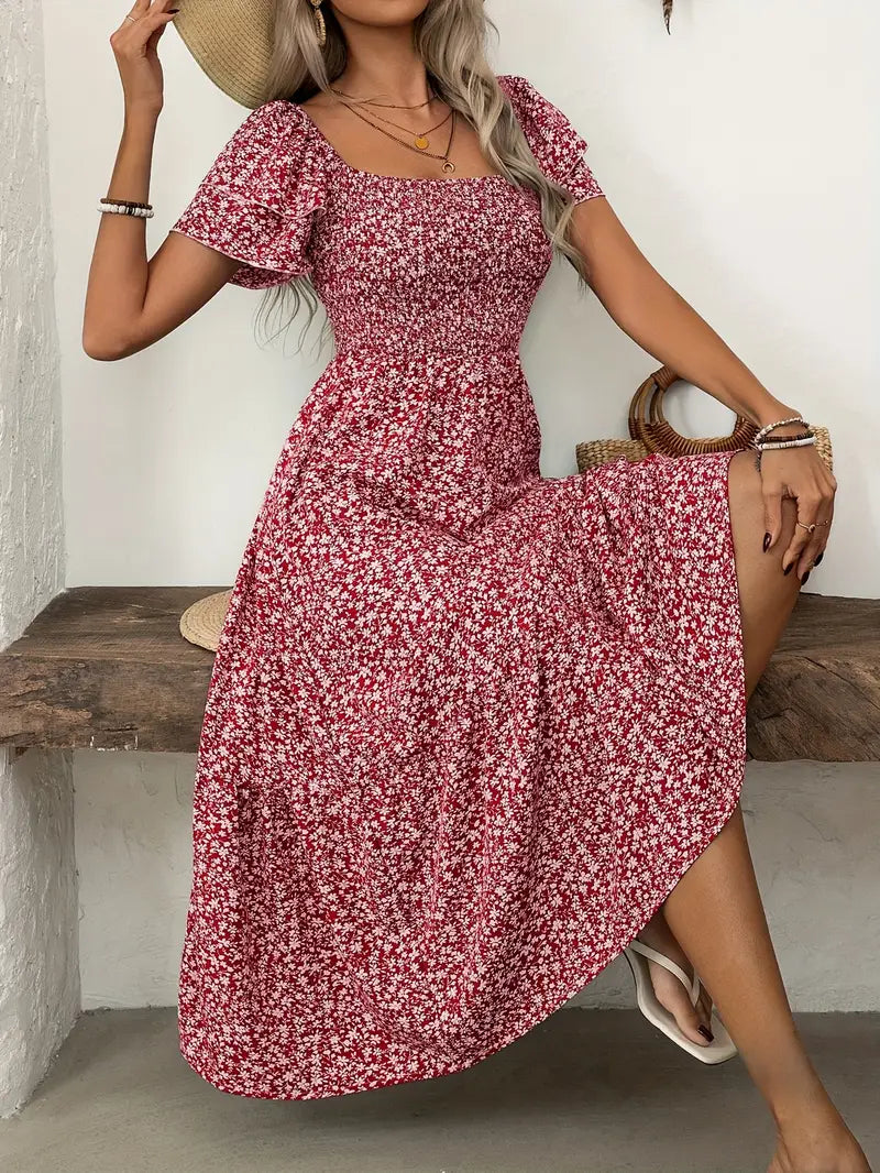 Liliane™ | Robe Midi Froncée Fleurie