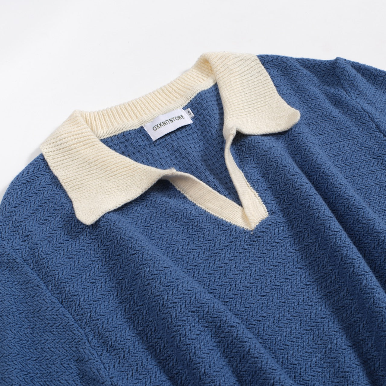 Polo en Tricot pour Hommes des Années 70 – Col Large Rétro à Manches Courtes en Bleu Marine