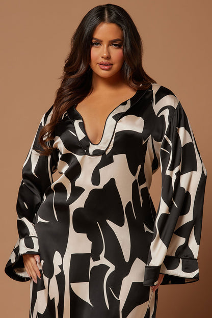 Robe Maxi Kaftan Satin de Séoul - Noir/combo