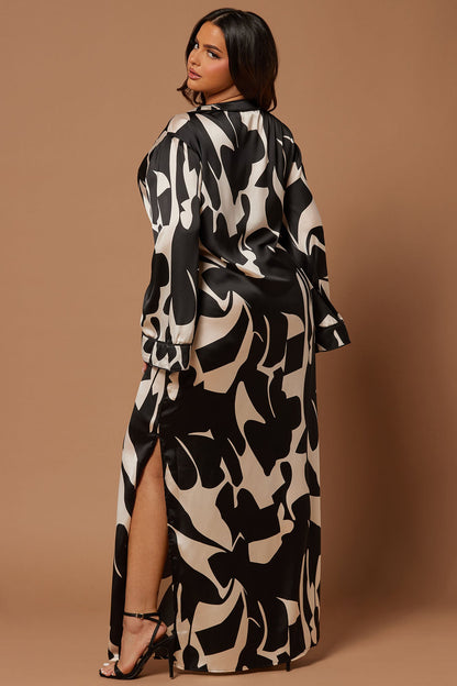 Robe Maxi Kaftan Satin de Séoul - Noir/combo