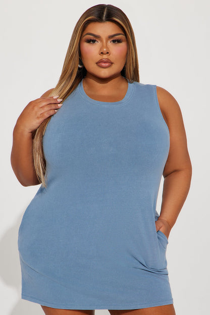 Robe Mini à Col Ronde Piper - Bleu Ardoise