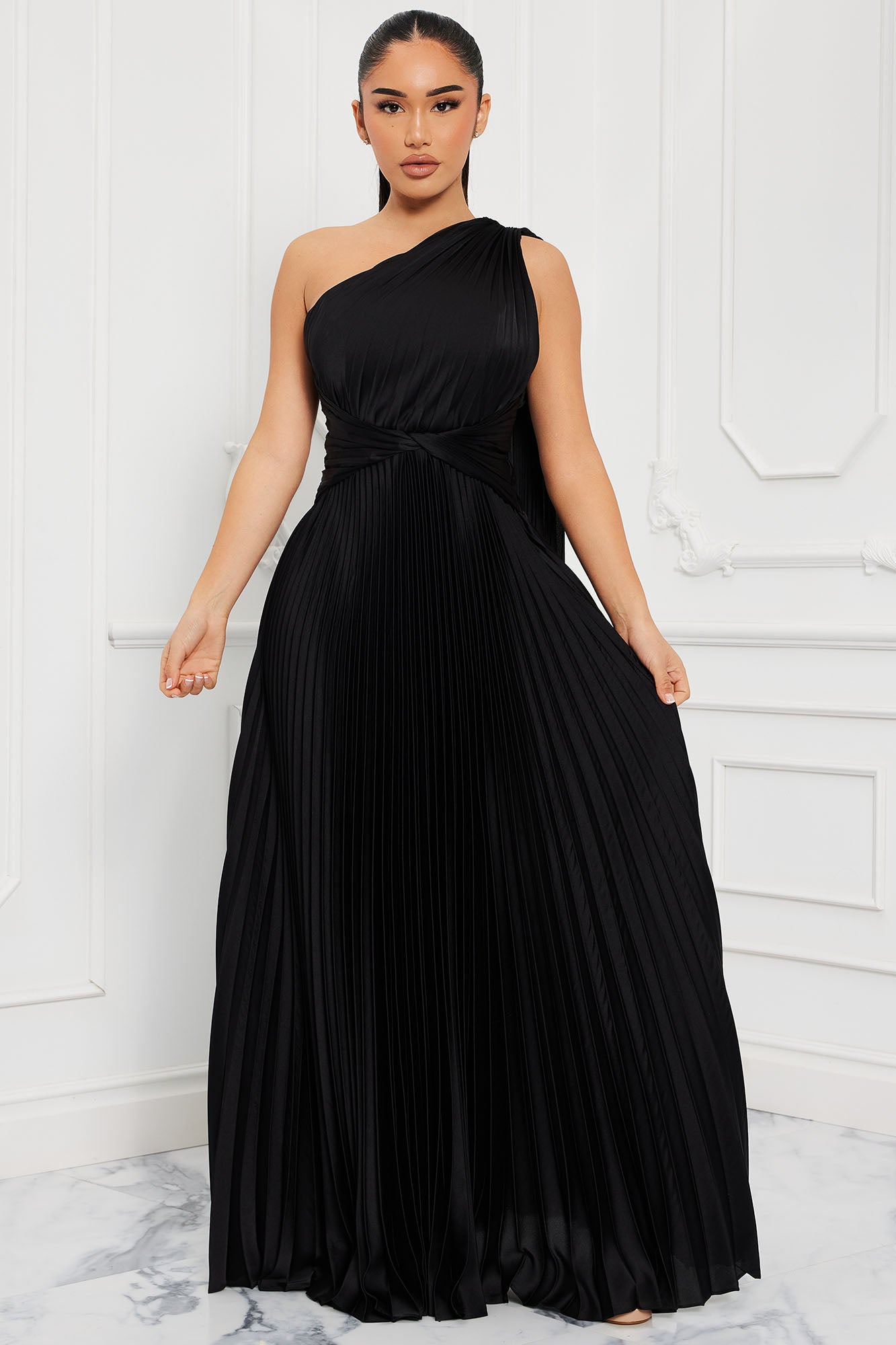 Robe Maxi Plissée Athena - Noir