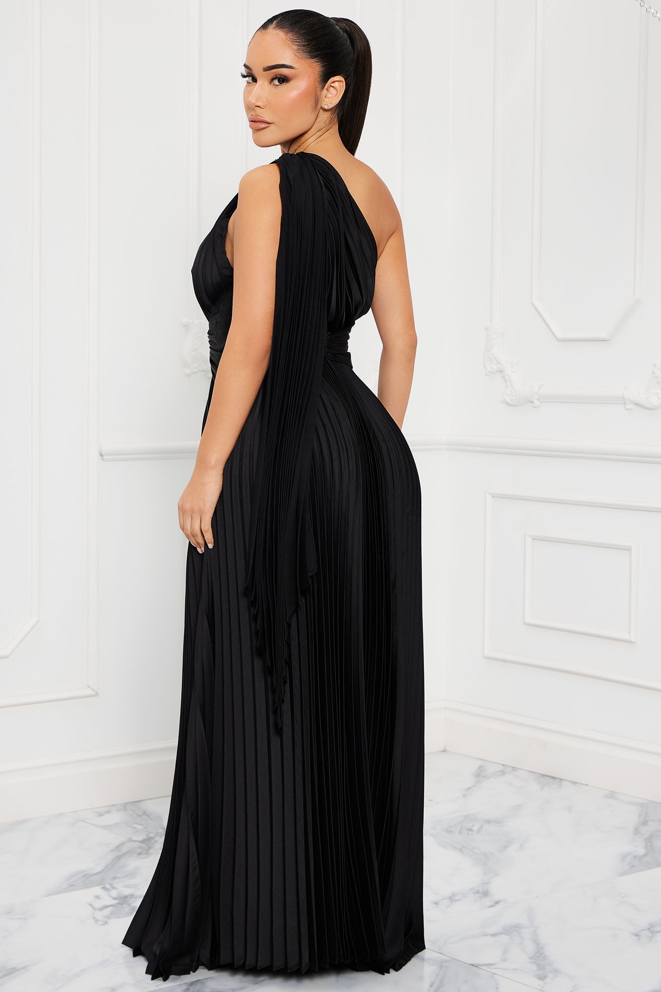 Robe Maxi Plissée Athena - Noir