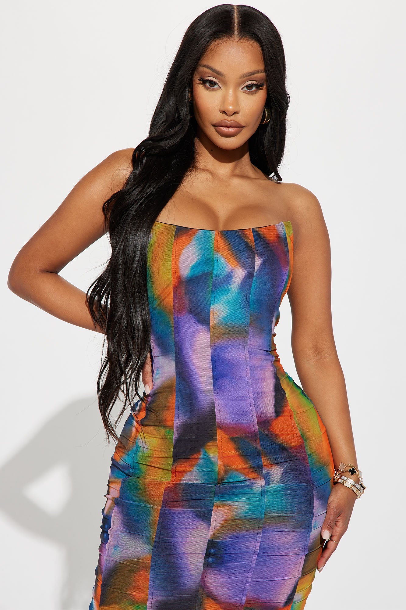 Robe Midi Corset en Maille - Orange/combo