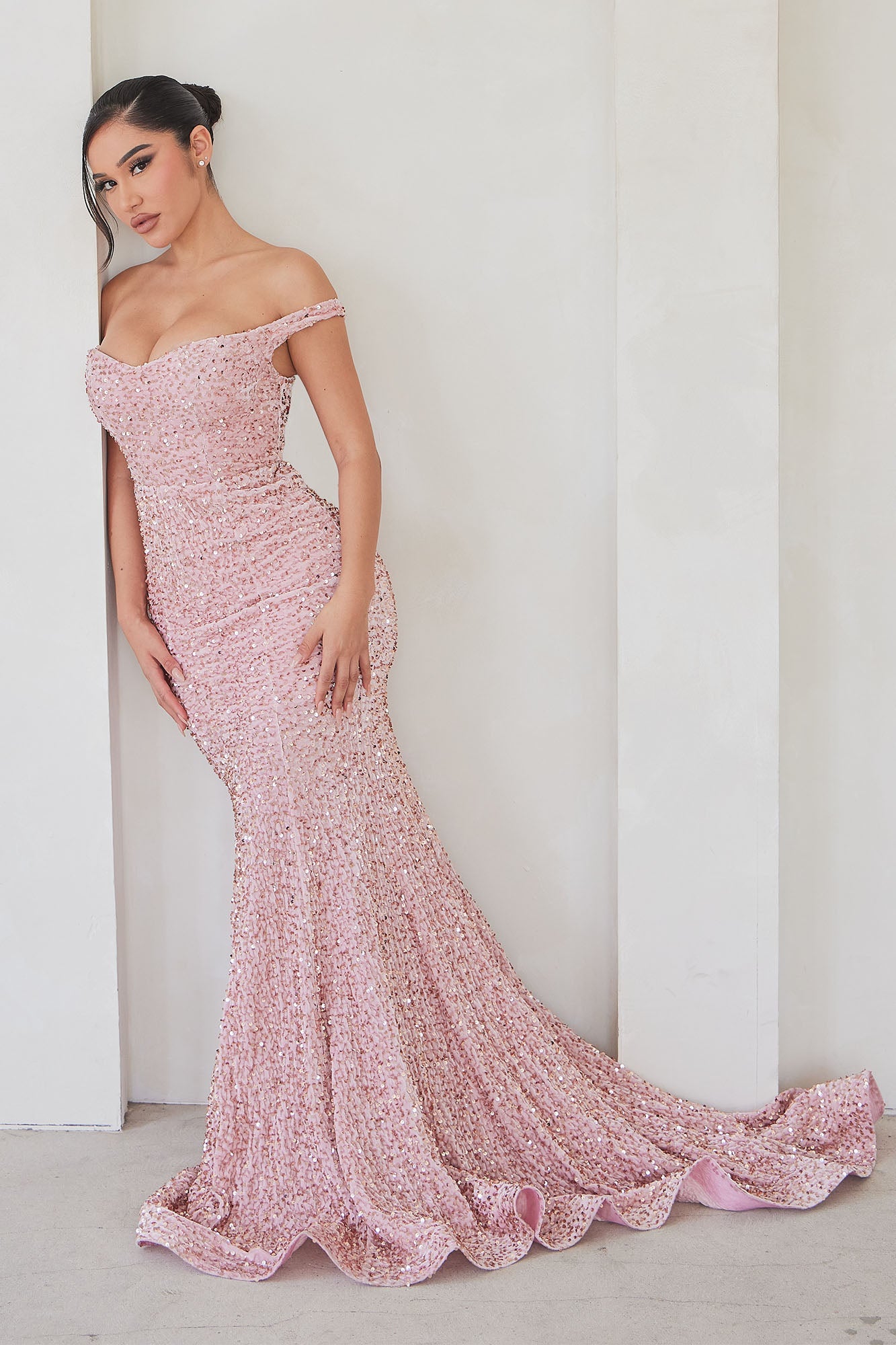Robe Maxi Paillettes Alora - Or Rose