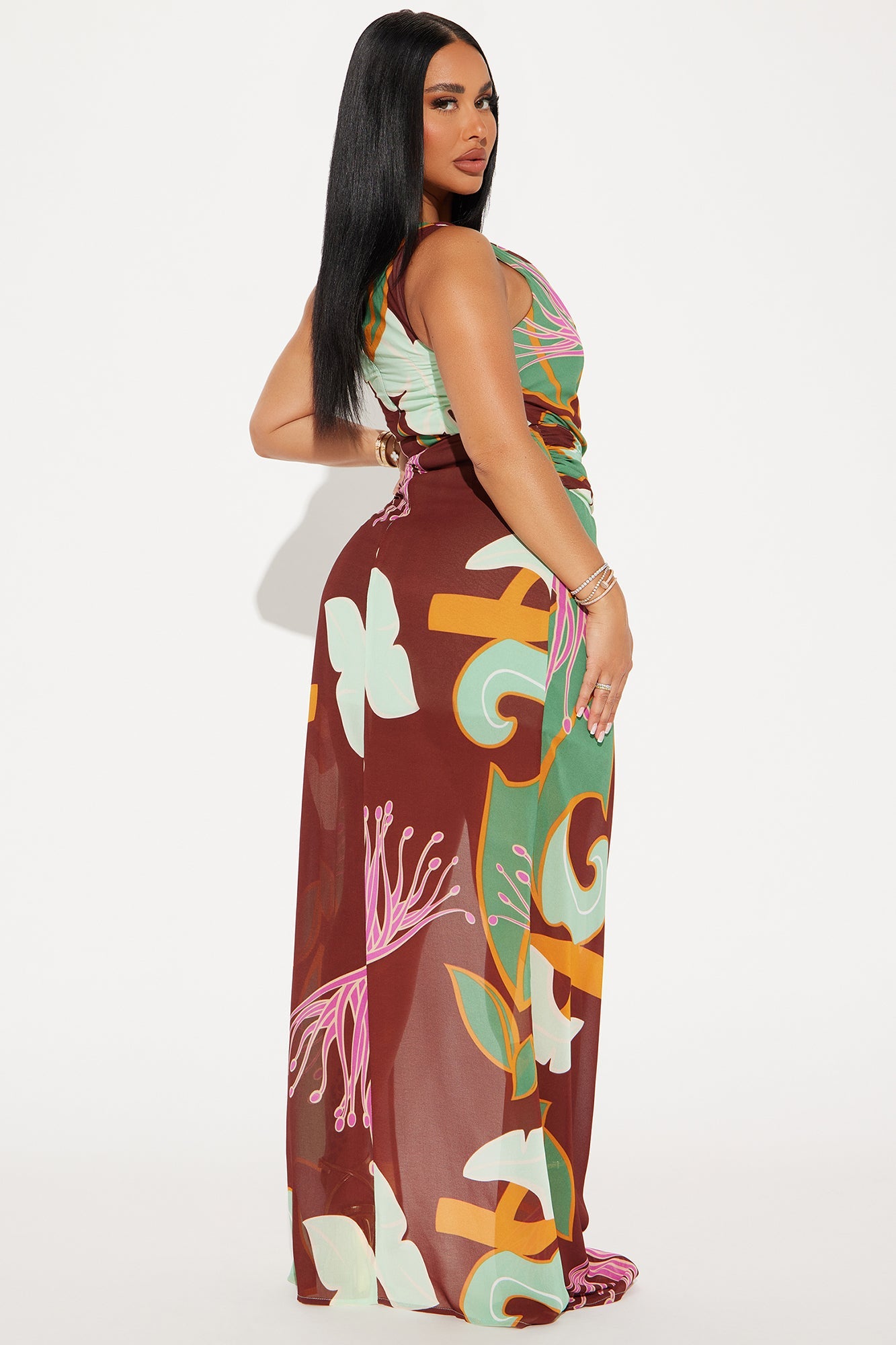 Robe Maxi Tropicale - Chocolat/Combo