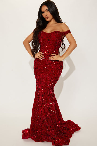 Robe Maxi Pailletée Alora - Rouge