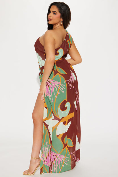 Robe Maxi Tropicale - Chocolat/Combo