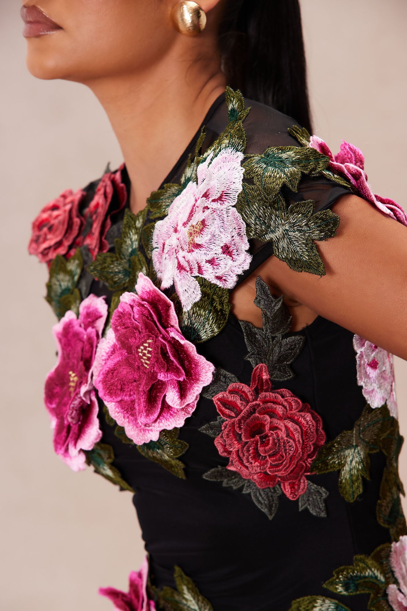 Robe Mini en Tulle Brodé - Noir/combo