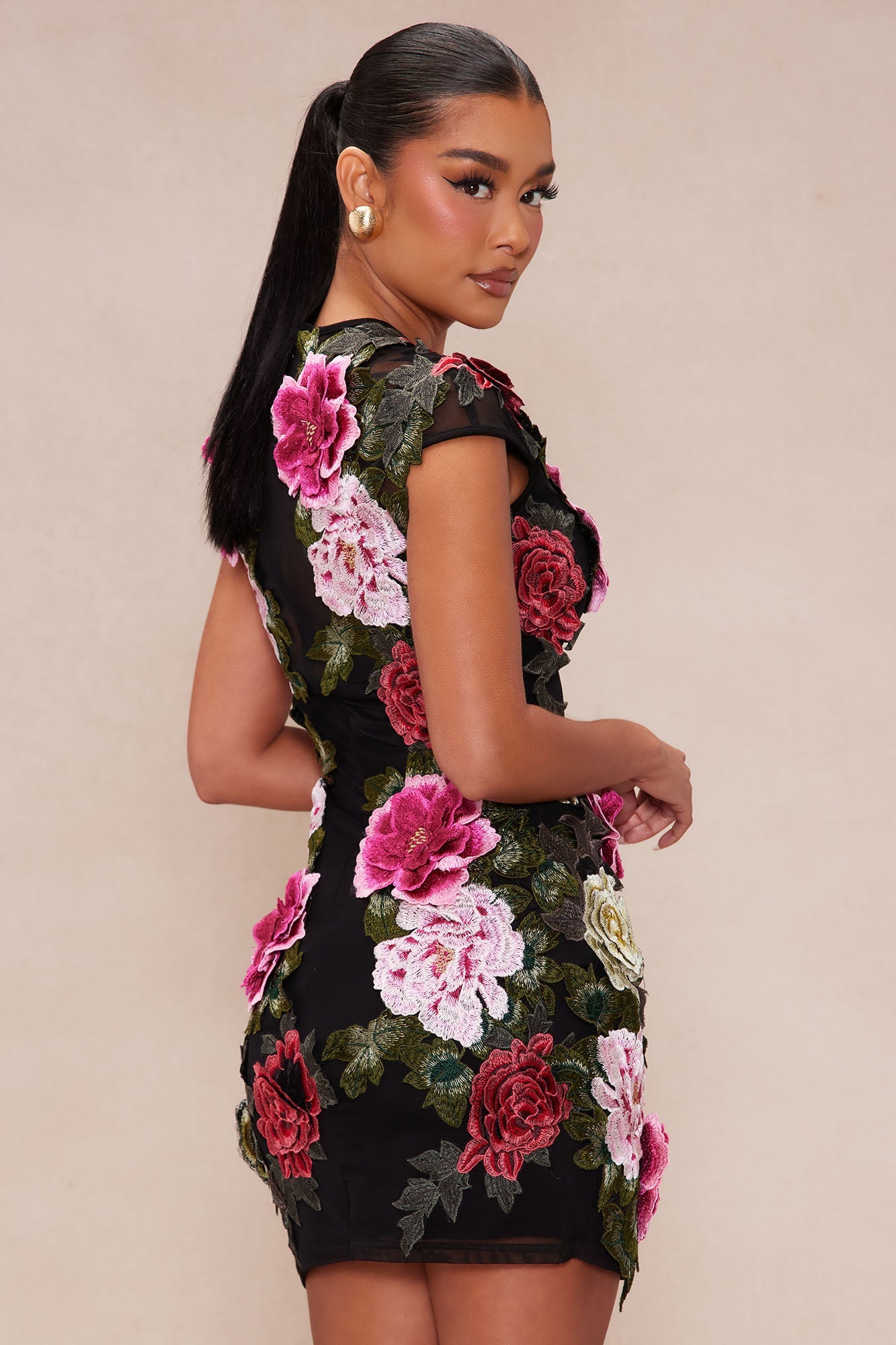 Robe Mini en Tulle Brodé - Noir/combo