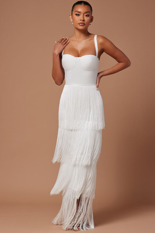 Robe Maxi à Franges Bandage Faye - Blanc