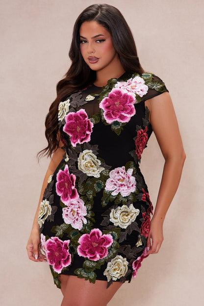 Robe Mini en Tulle Brodé - Noir/combo