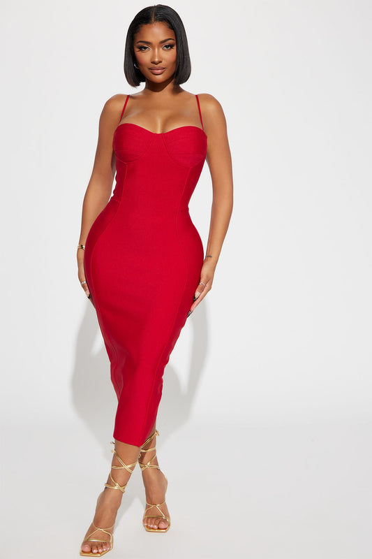 Robe Midi Bandage Becky - Rouge