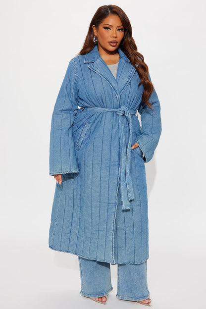 Trench en Denim Matelassé Kiara - Lavage Moyen