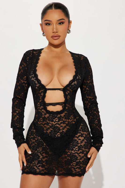 Robe Mini en Dentelle Victoria - Noir