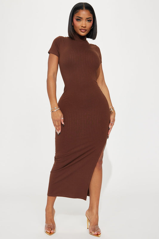 Robe Maxi Côtelée Karissa - Marron