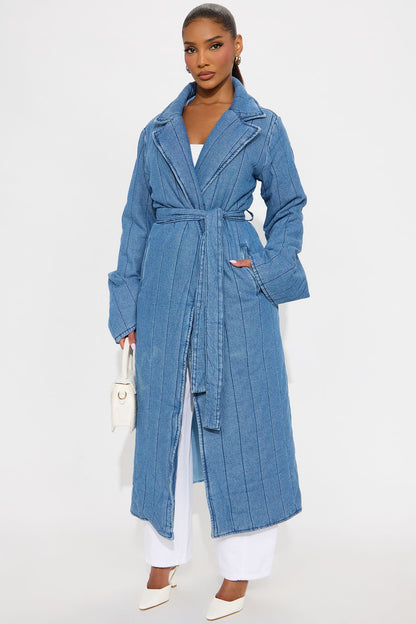 Trench en Denim Matelassé Kiara - Lavage Moyen