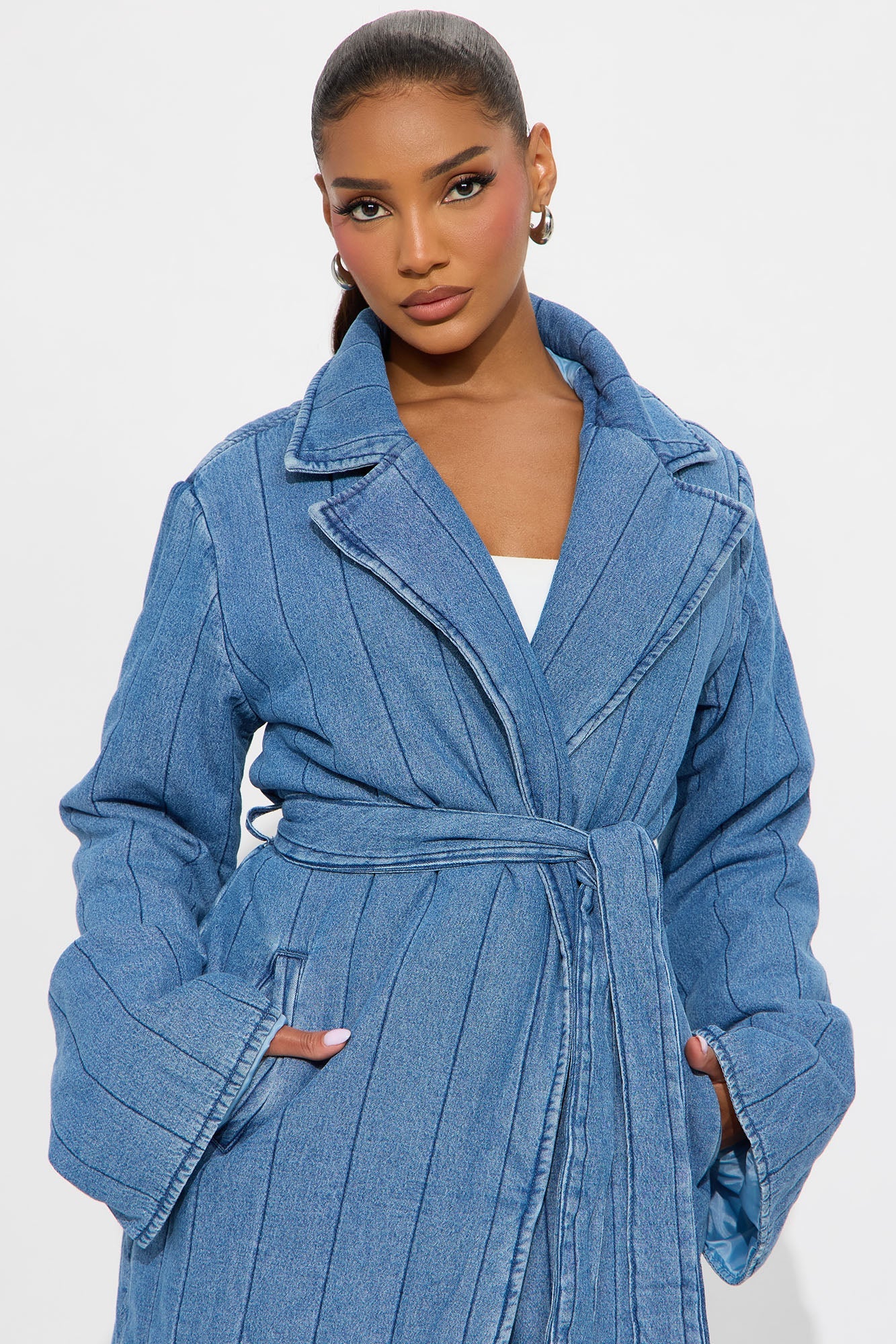 Trench en Denim Matelassé Kiara - Lavage Moyen