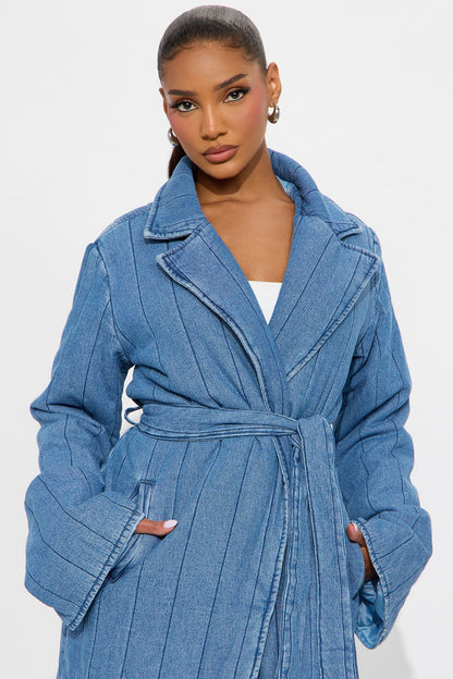 Trench en Denim Matelassé Kiara - Lavage Moyen